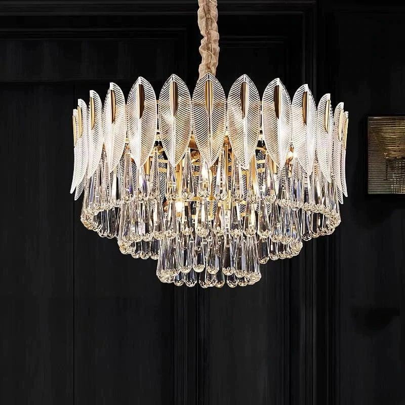 Three-Tier Crystal and Brass Copper Chandelier
