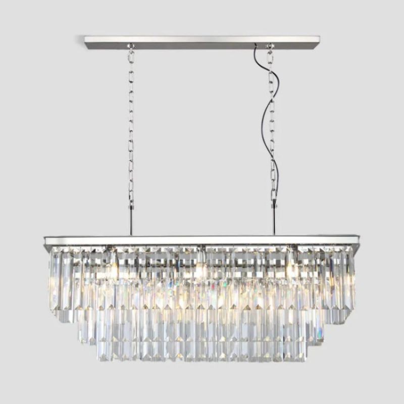 Three Tier Faceted Glass Prism Brass Chandelier
