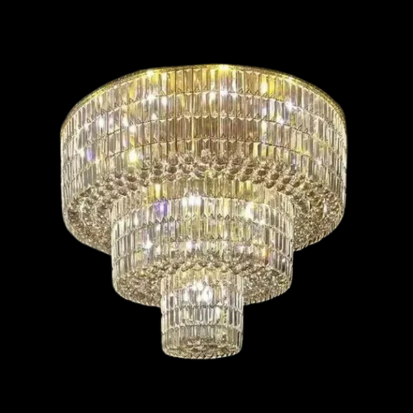 Three Tier Gold Crystal Bead Round Flush Mount