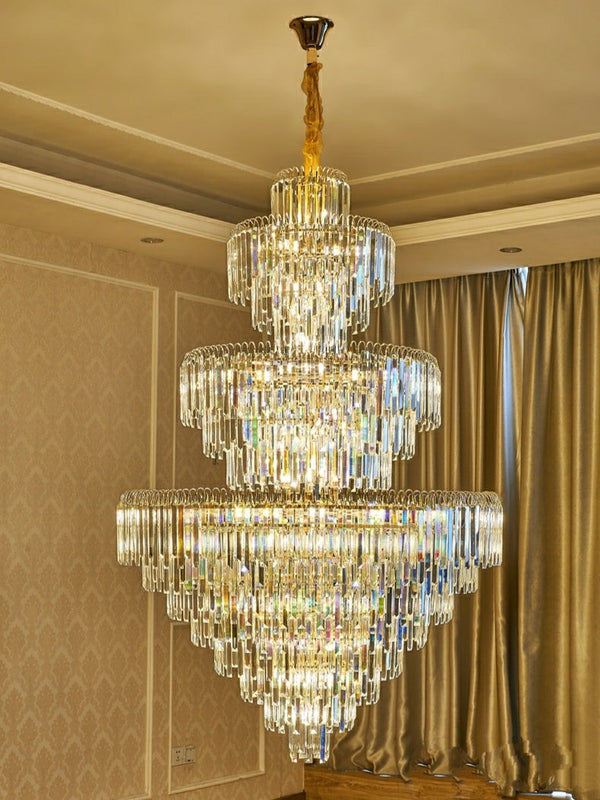Three-Tier Round Crystal and Metal Chandelier