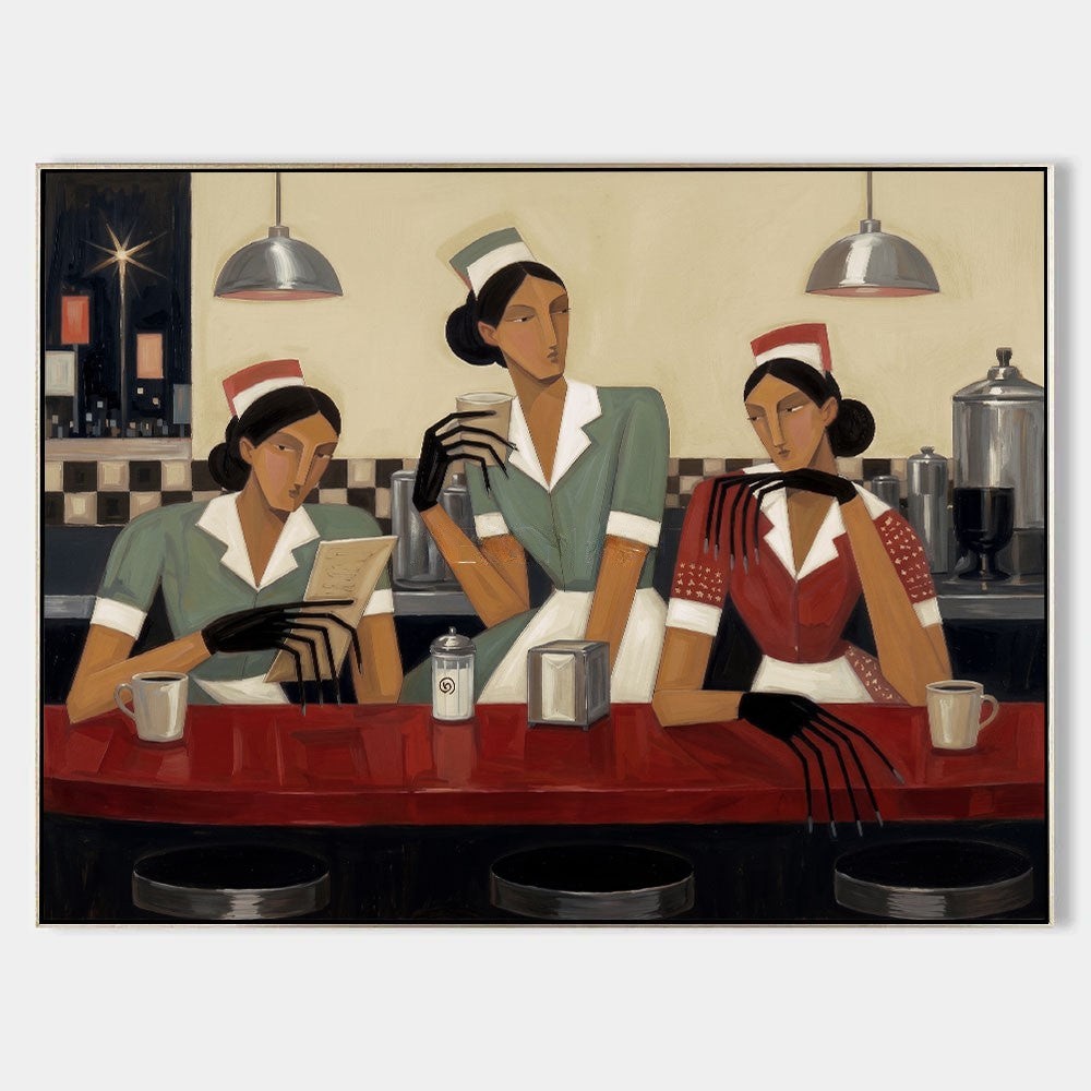 Three Waitresses at the Diner Counter