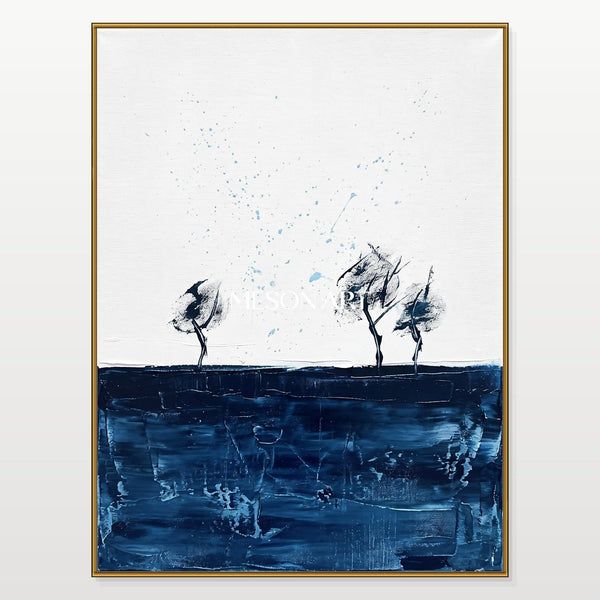 Three Windswept Trees Above Indigo