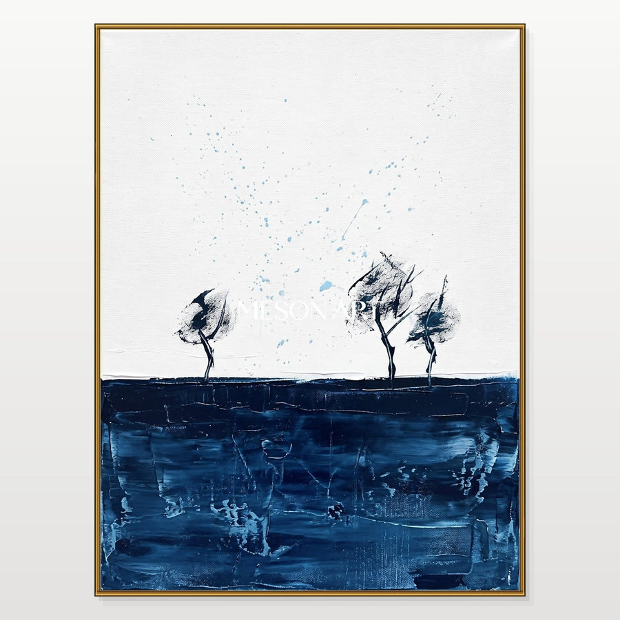 Three Windswept Trees Above Indigo
