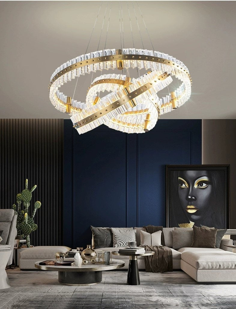 Tiered Adjustable Crystal Ring Chandelier
