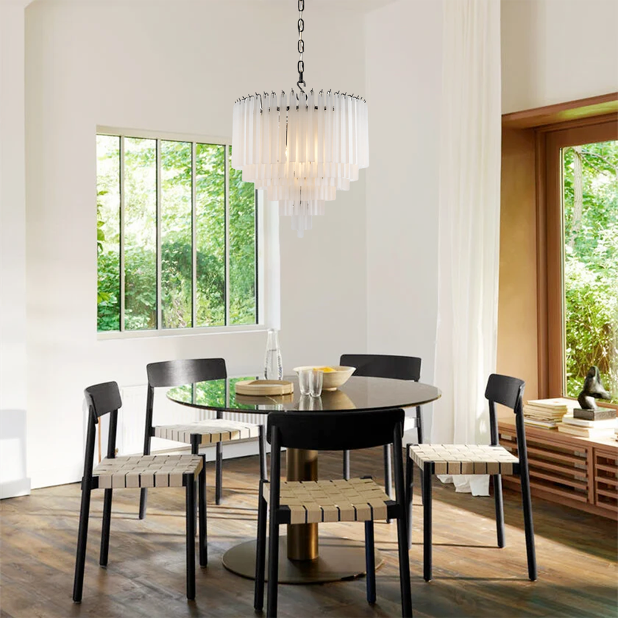 Tiered Alabaster and Brass Ring Chandelier