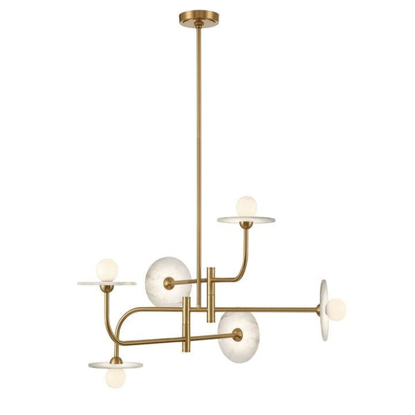 Tiered Alabaster and Glass Cluster Chandelier