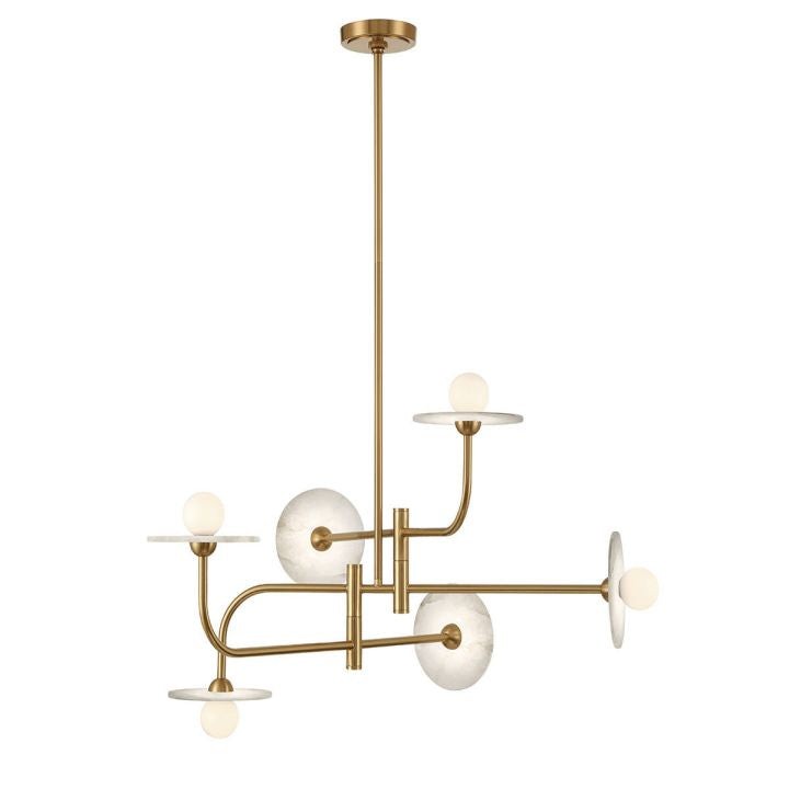 Tiered Alabaster and Glass Cluster Chandelier