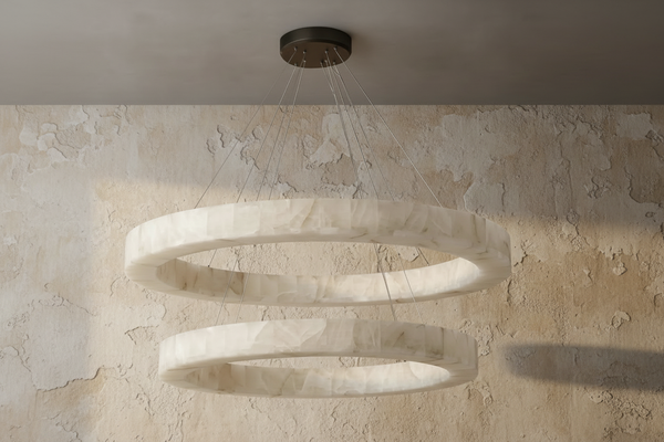 Tiered Alabaster Double Ring Chandelier