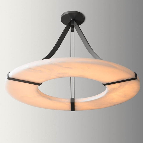 Tiered Alabaster Drum Chandelier with Black Frame