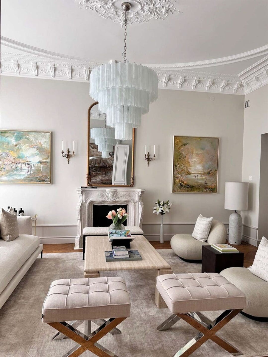 Tiered Alabaster Glass Tube Cluster Chandelier