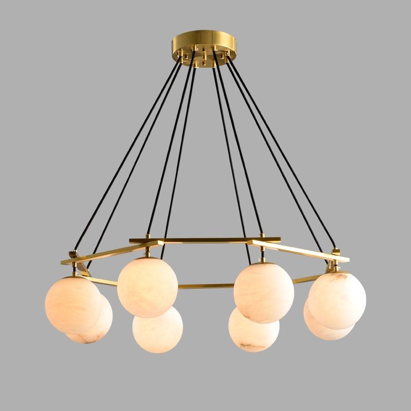 Tiered Alabaster Globe and Brass Chandelier