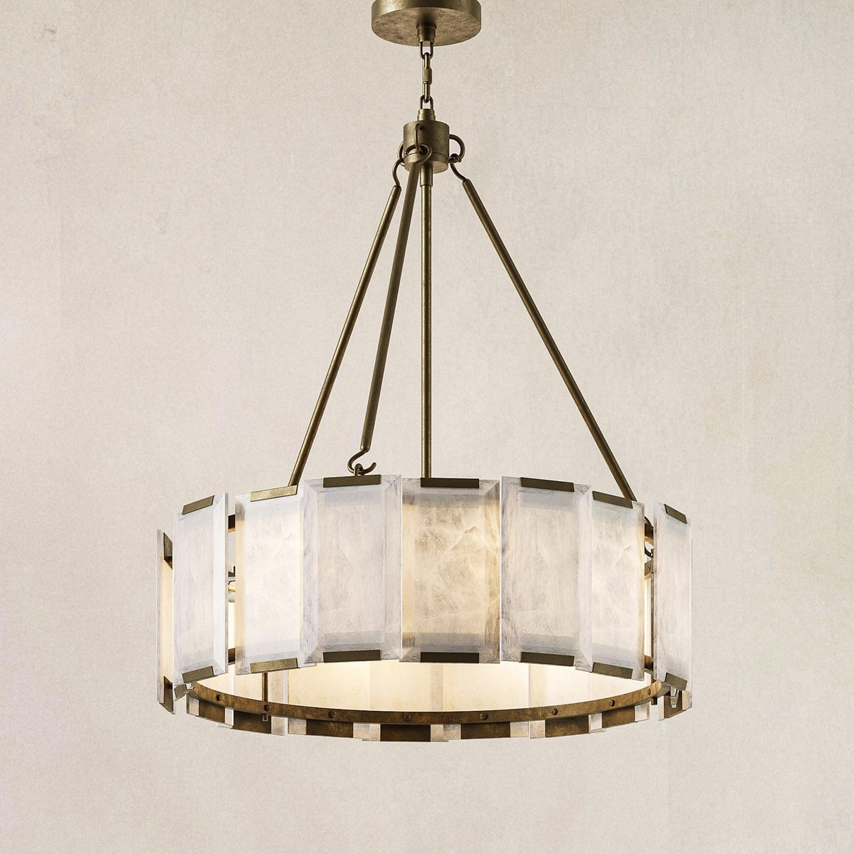 Tiered Alabaster Panel Brass Frame Chandelier