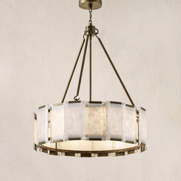 Tiered Alabaster Panel Brass Frame Chandelier