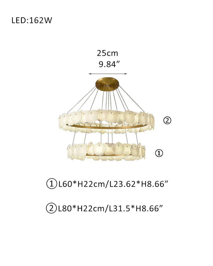 Tiered Alabaster Ring and Brass Copper Chandelier