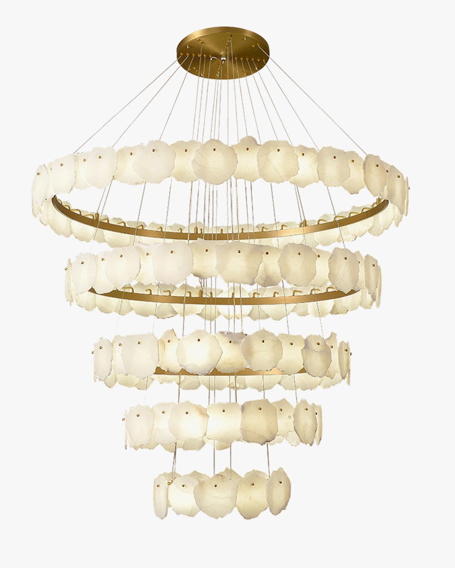 Tiered Alabaster Ring Chandelier with Gold Frame