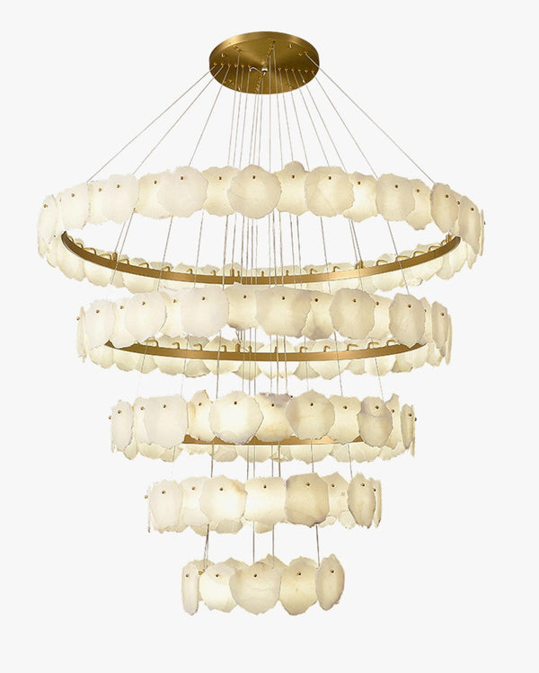 Tiered Alabaster Ring Chandelier with Gold Frame