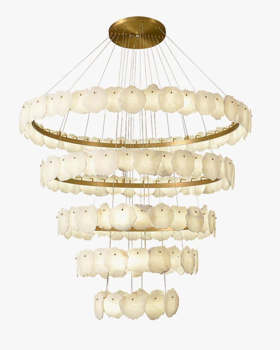 Tiered Alabaster Ring Chandelier with Gold Frame