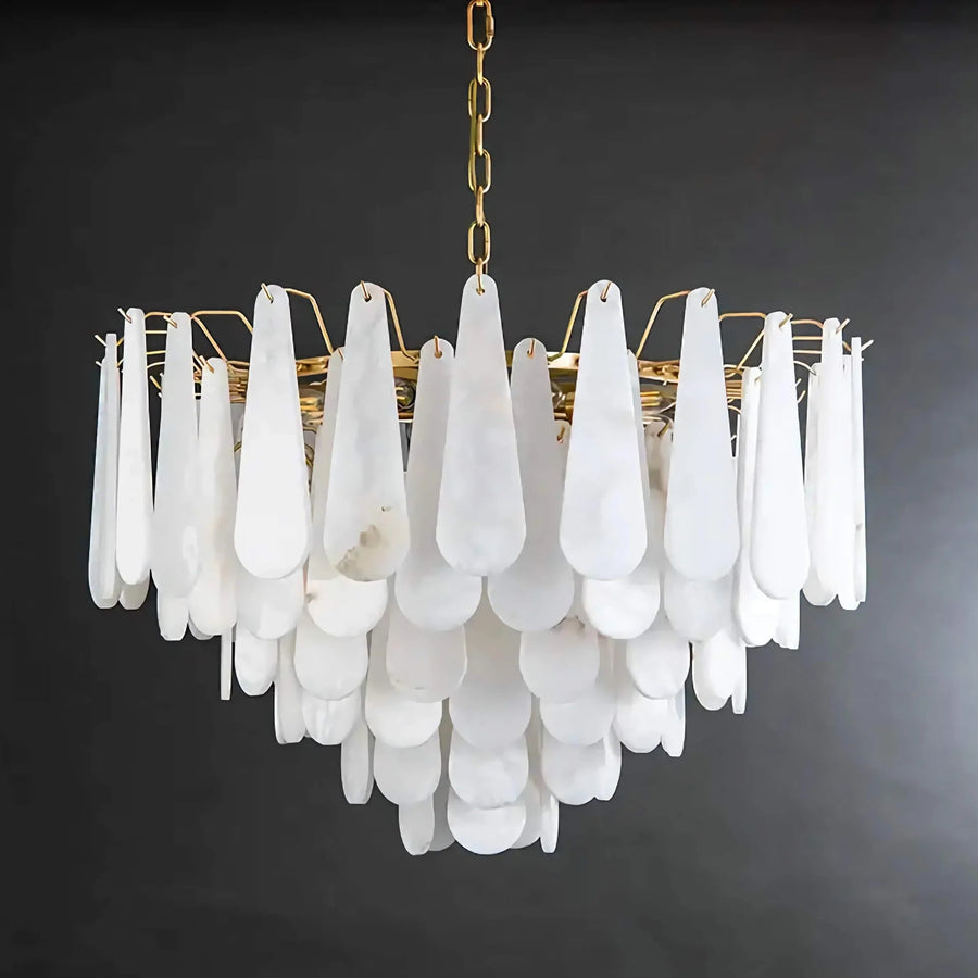 Tiered Alabaster Teardrop and Brass Chandelier