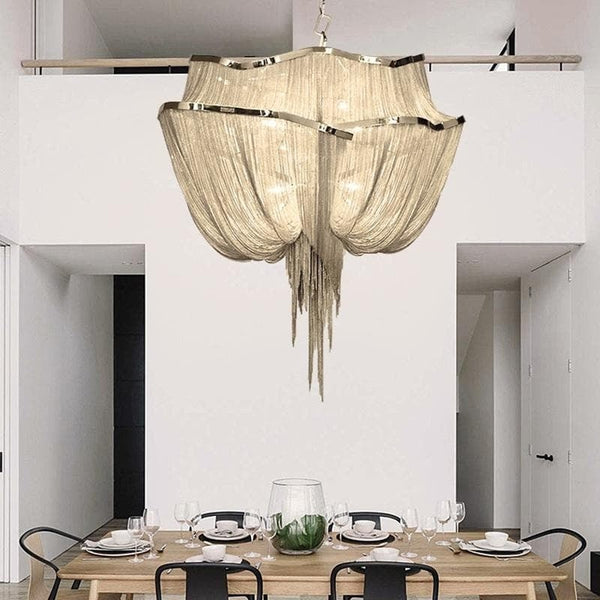 Tiered Aluminum Chain Cascade Linear Chandelier