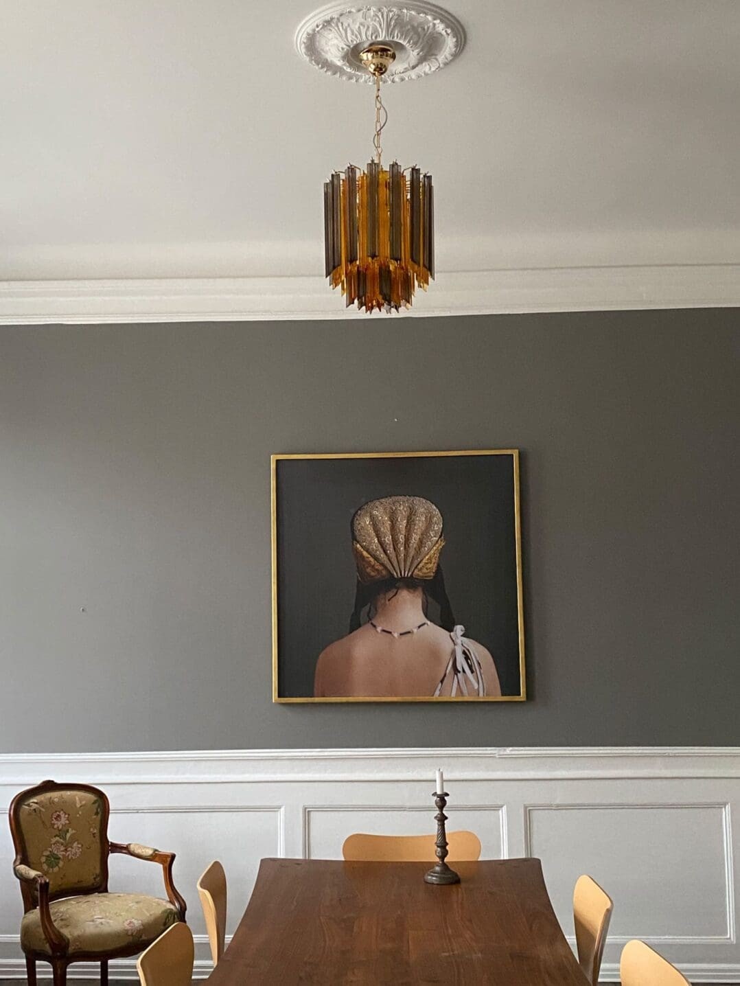 Tiered Amber and Smoked Glass Prism Chandelier