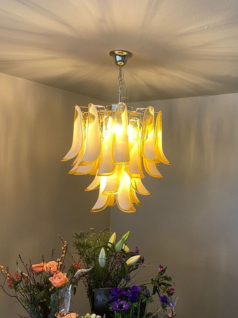 Tiered Amber and White Glass Petal Chandelier