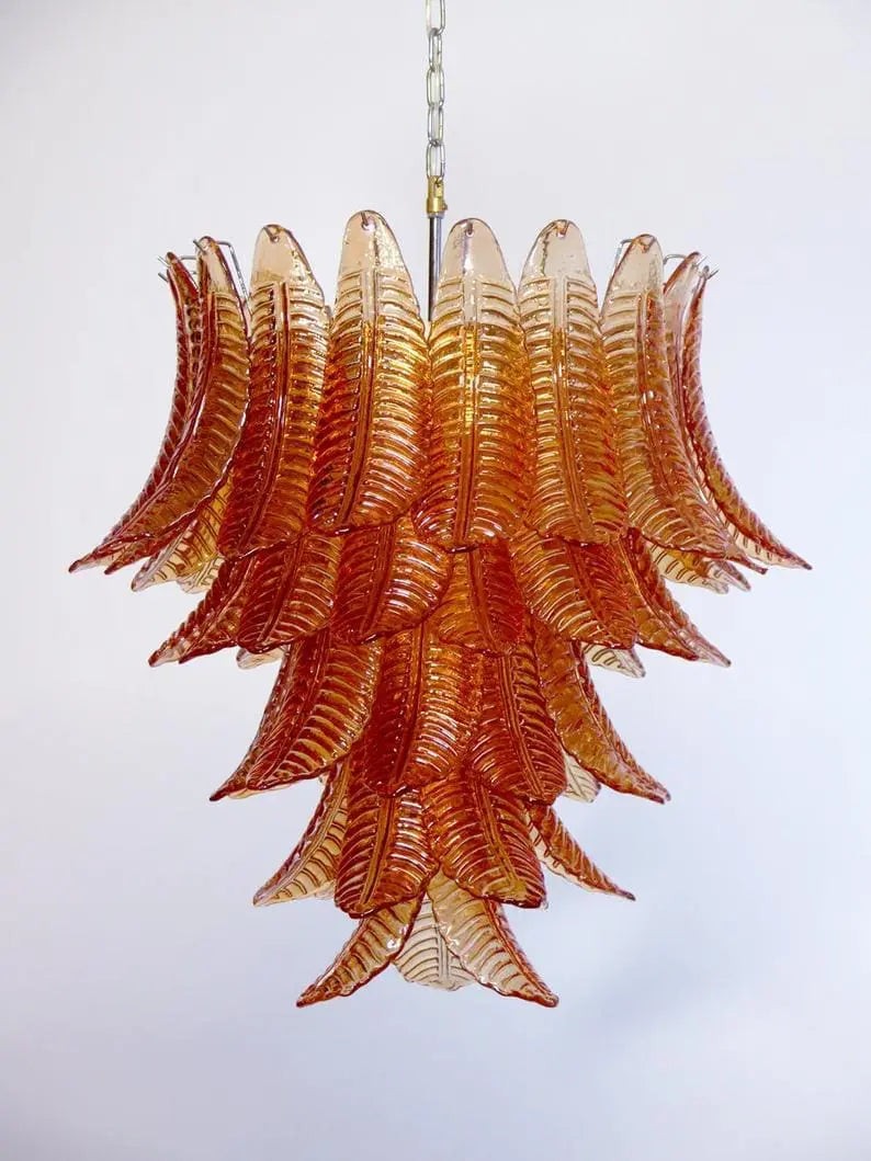 Tiered Amber Glass Leaf Chandelier