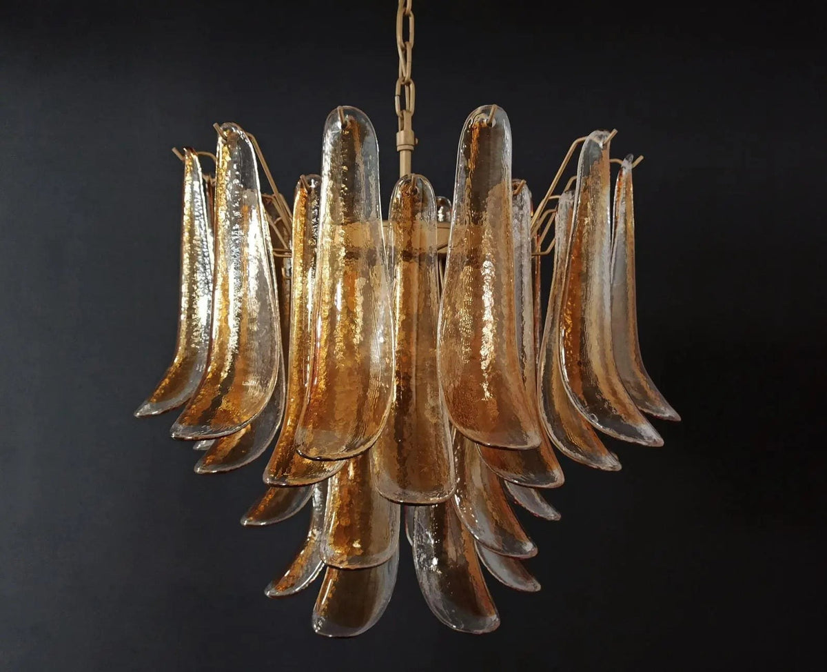 Tiered Amber Glass Petal Cluster Chandelier
