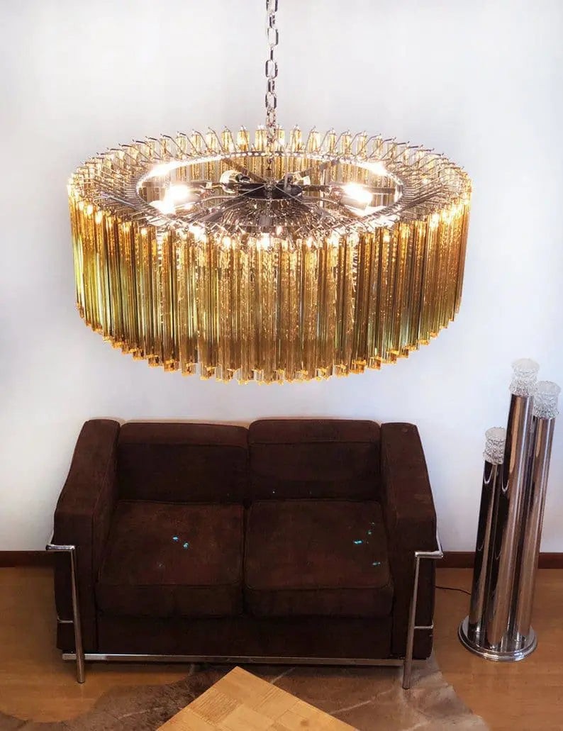 Tiered Amber Glass Prism Cluster Chandelier