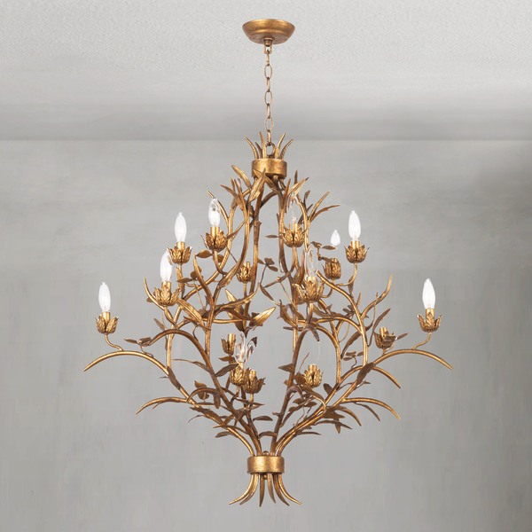 Tiered Antique Gold Leaf Steel Chandelier