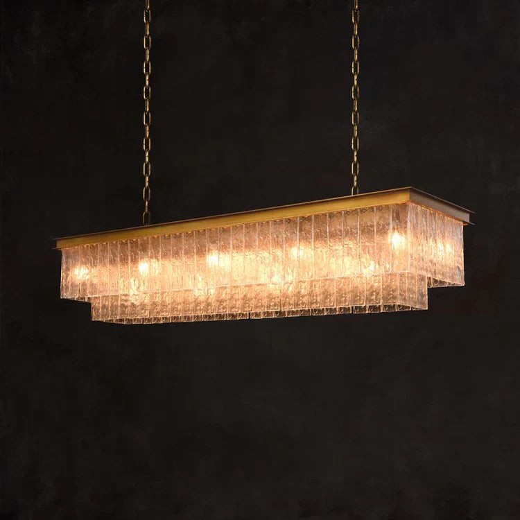 Tiered Bark Textured Glass Prism Linear Chandelier
