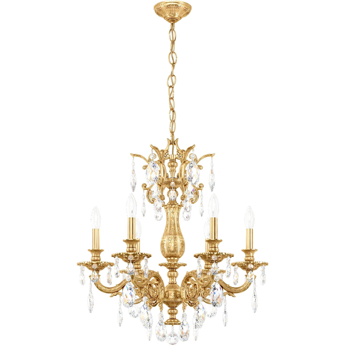 Tiered Baroque Metal and Crystal Chandelier