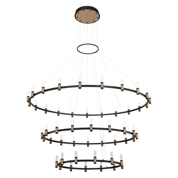Tiered Black and Brass Ring Chandelier