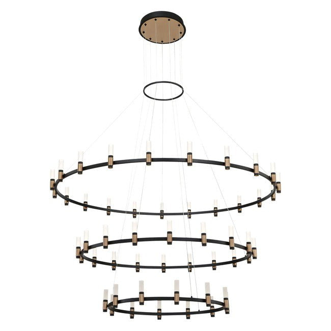 Tiered Black and Brass Ring Chandelier