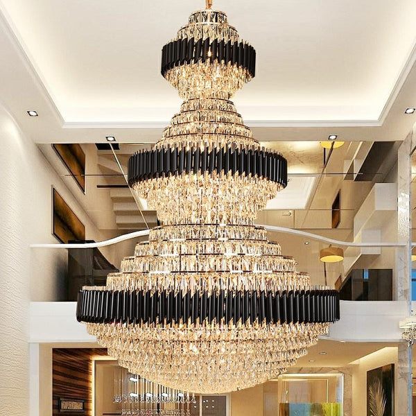 Tiered Black Iron Ring Crystal Chandelier