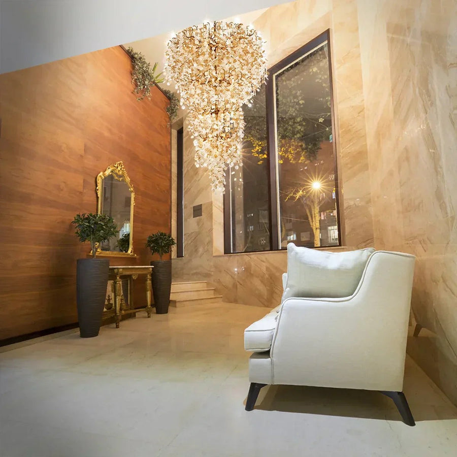 Tiered Brass Branch Chandelier with Glass Wafers