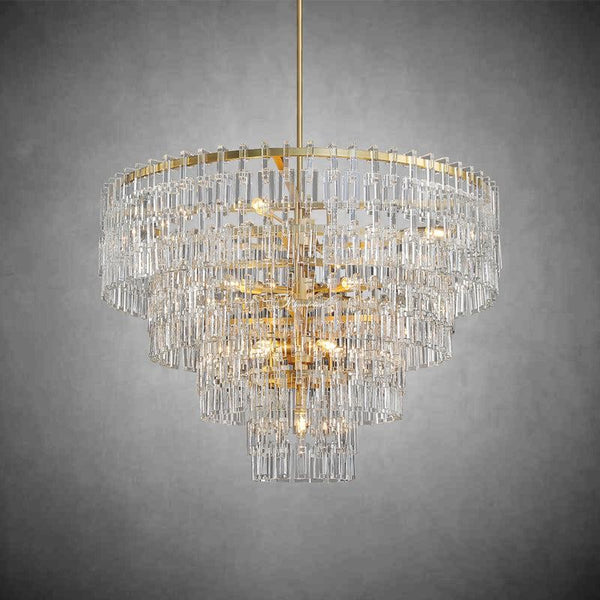 Tiered Brass Chain and Crystal Cascade Chandelier