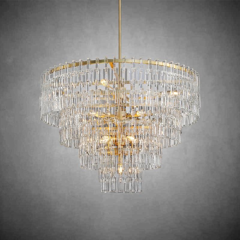 Tiered Brass Chain and Crystal Cascade Chandelier