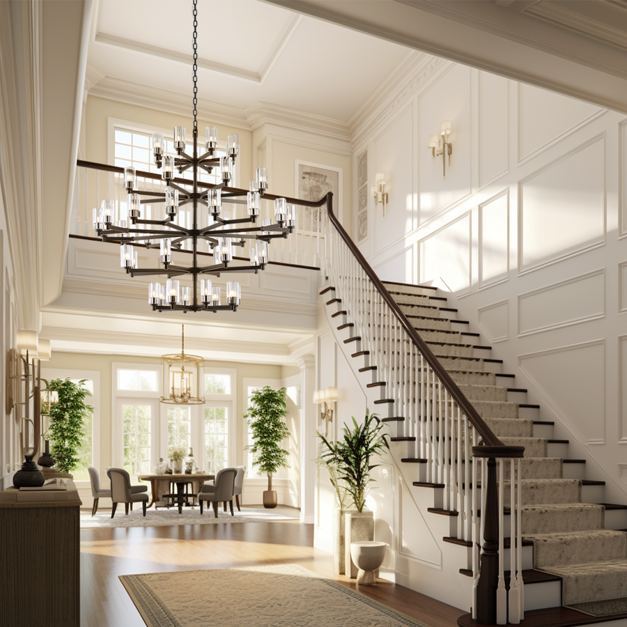 Tiered Brass Chandelier with Crystal Tile Clusters