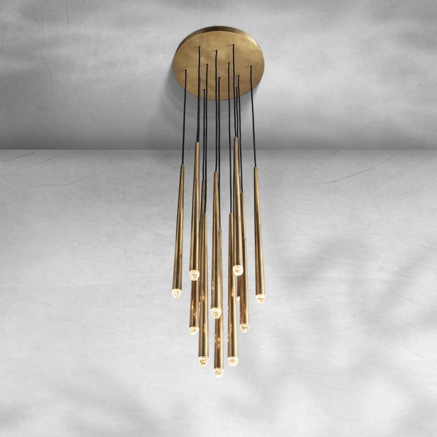 Tiered Brass Chandelier with Faceted Glass Polyhedra