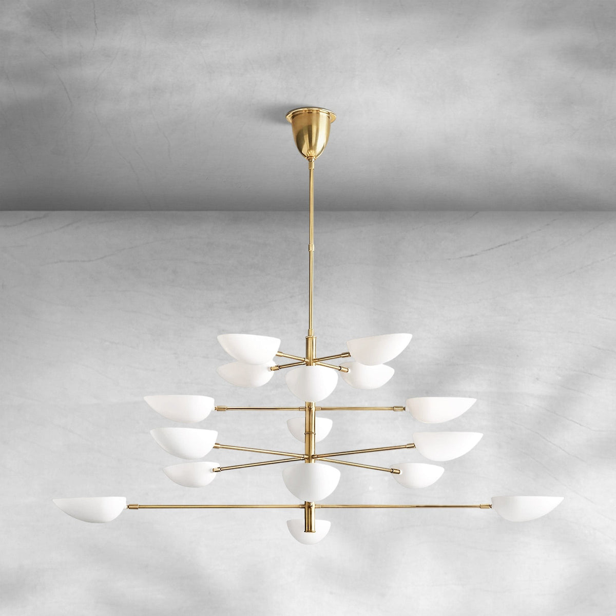 Tiered Brass Cup Shade Cluster Chandelier