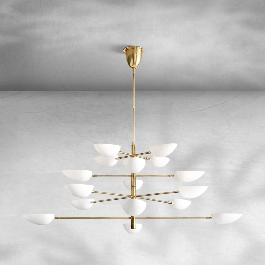 Tiered Brass Cup Shade Cluster Chandelier