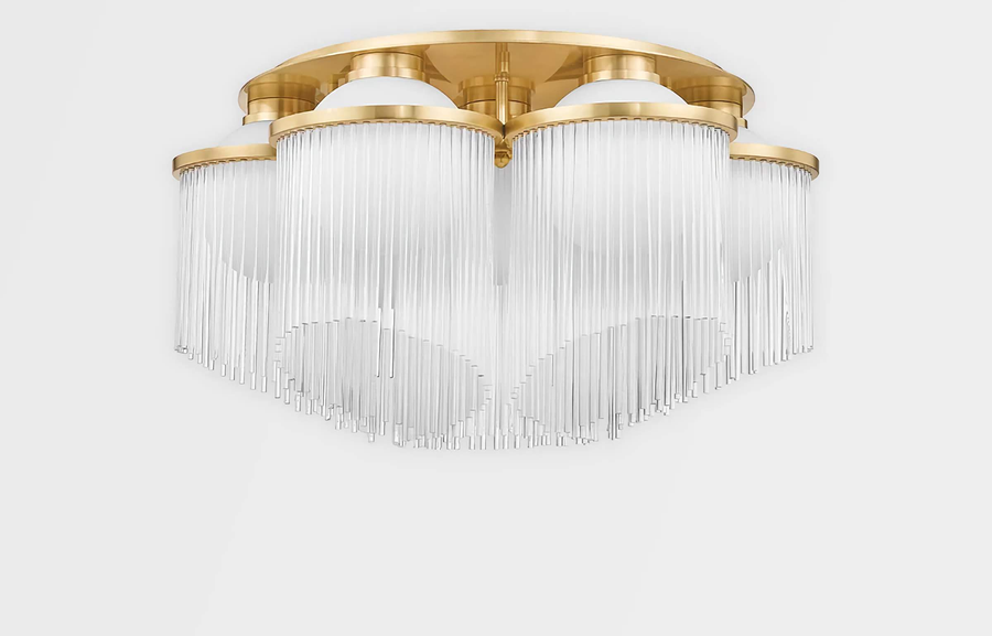 Tiered Brass Disc and Crystal Rod Flush Mount