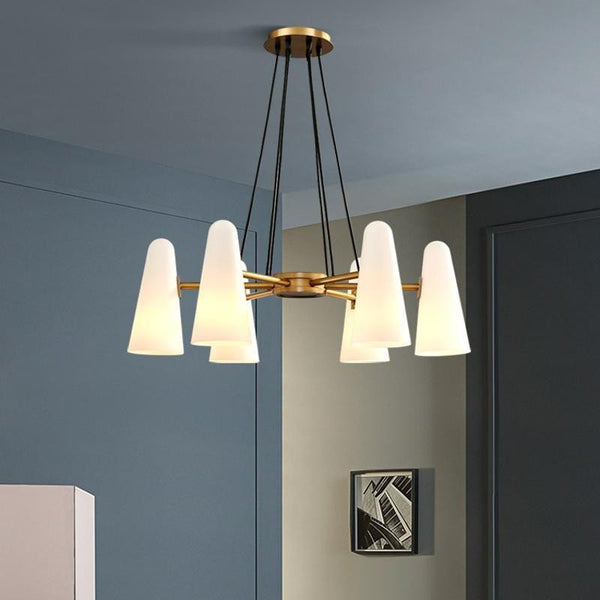 Tiered Bronze and White Porcelain Chandelier