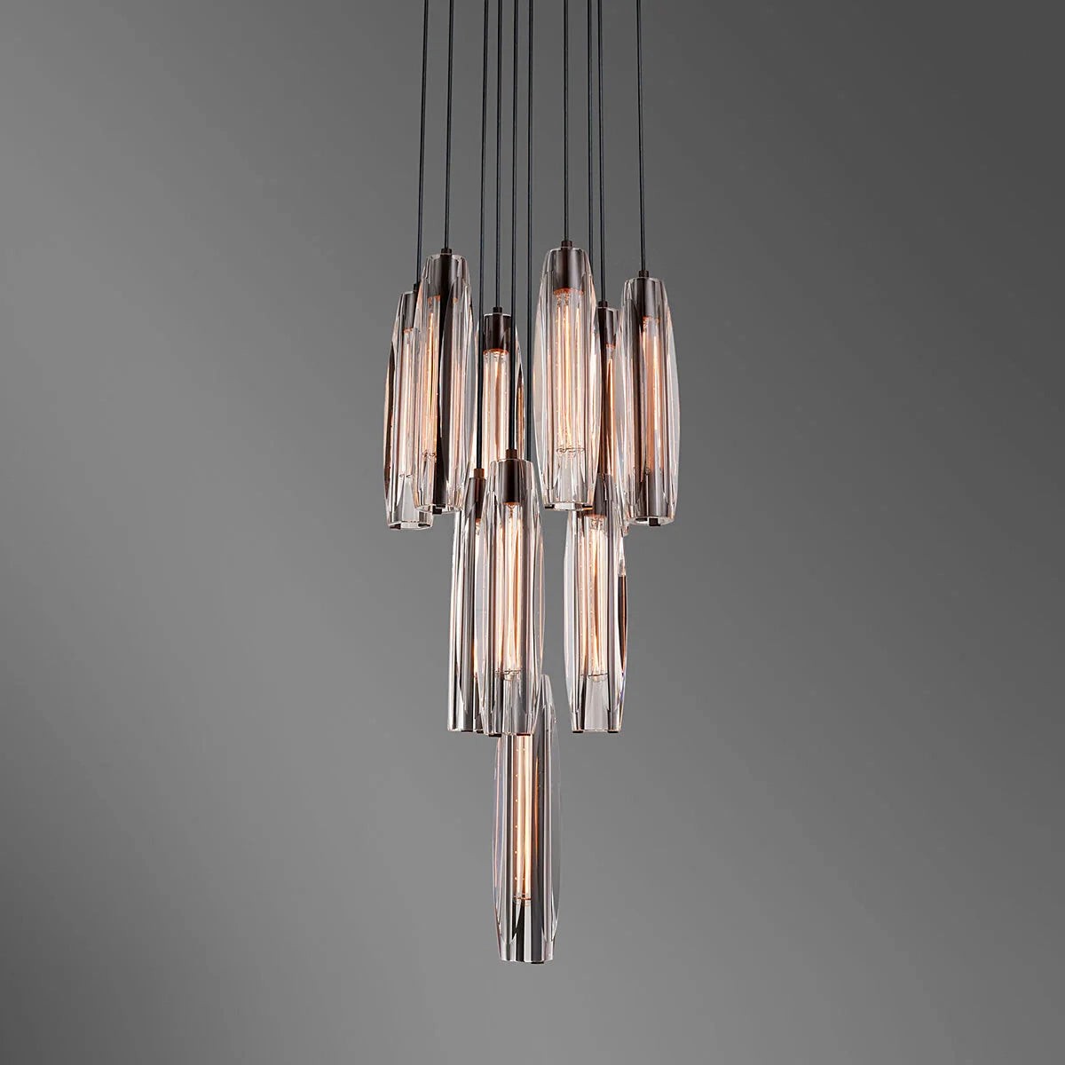 Tiered Bronze Brass and Crystal Cluster Chandelier