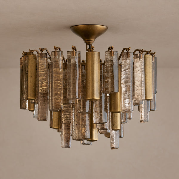 Tiered Bronze Cast Glass and Brass Flush Mount