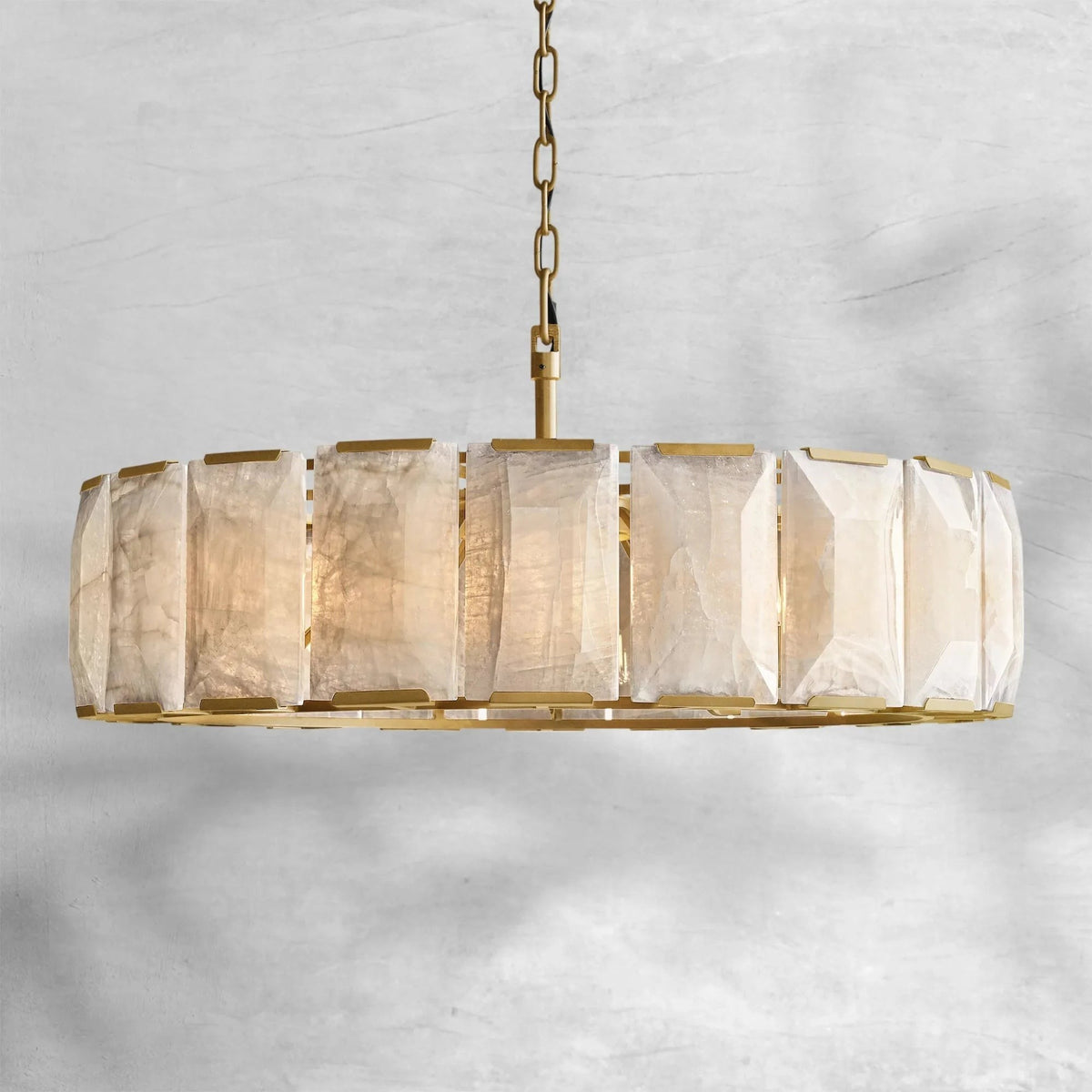 Tiered Calcite Prism Ring Brass Chandelier
