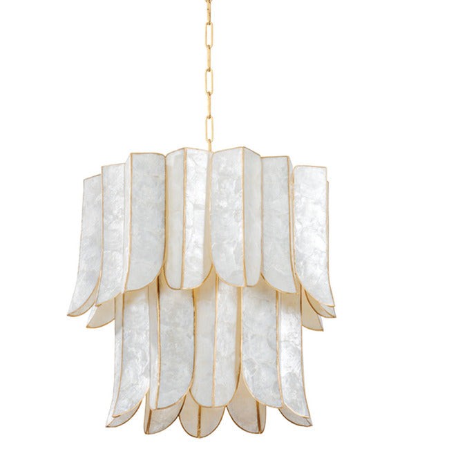 Tiered Capiz Shell Leaf Gold Iron Chandelier