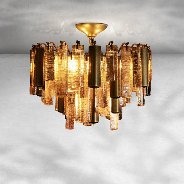 Tiered Cast Glass and Aluminum Cluster Flush Mount