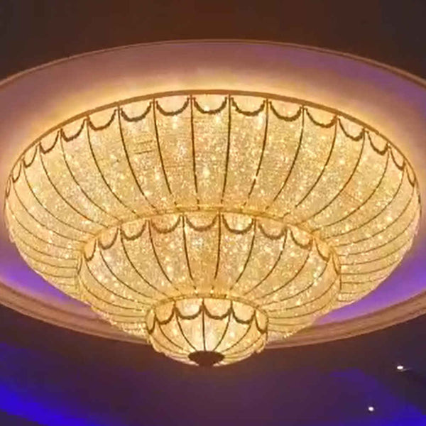 Tiered Clear Crystal and Gold Flush Mount