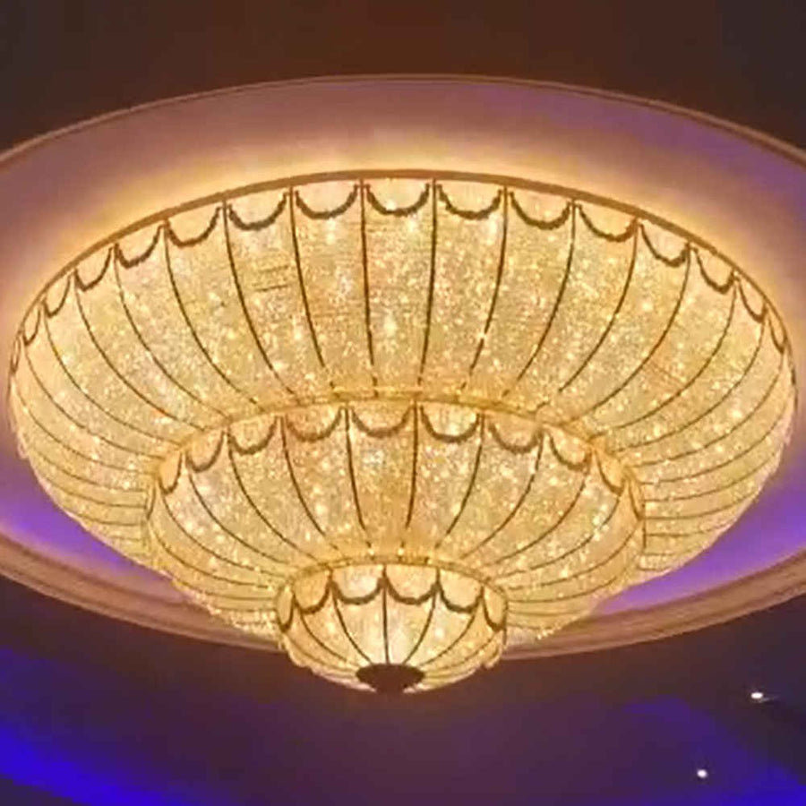 Tiered Clear Crystal and Gold Flush Mount